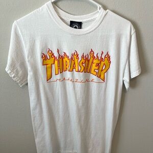 Thrasher White T-Shirt with Flame Logo